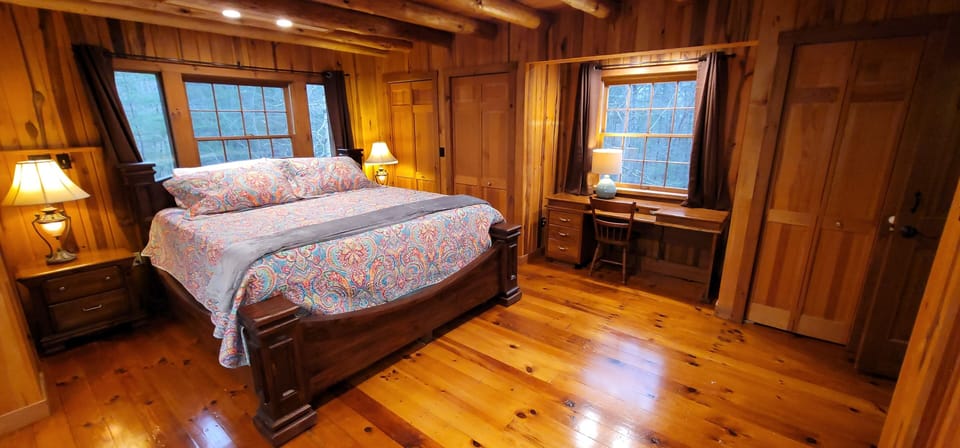Lots of natural light and views of the woods.