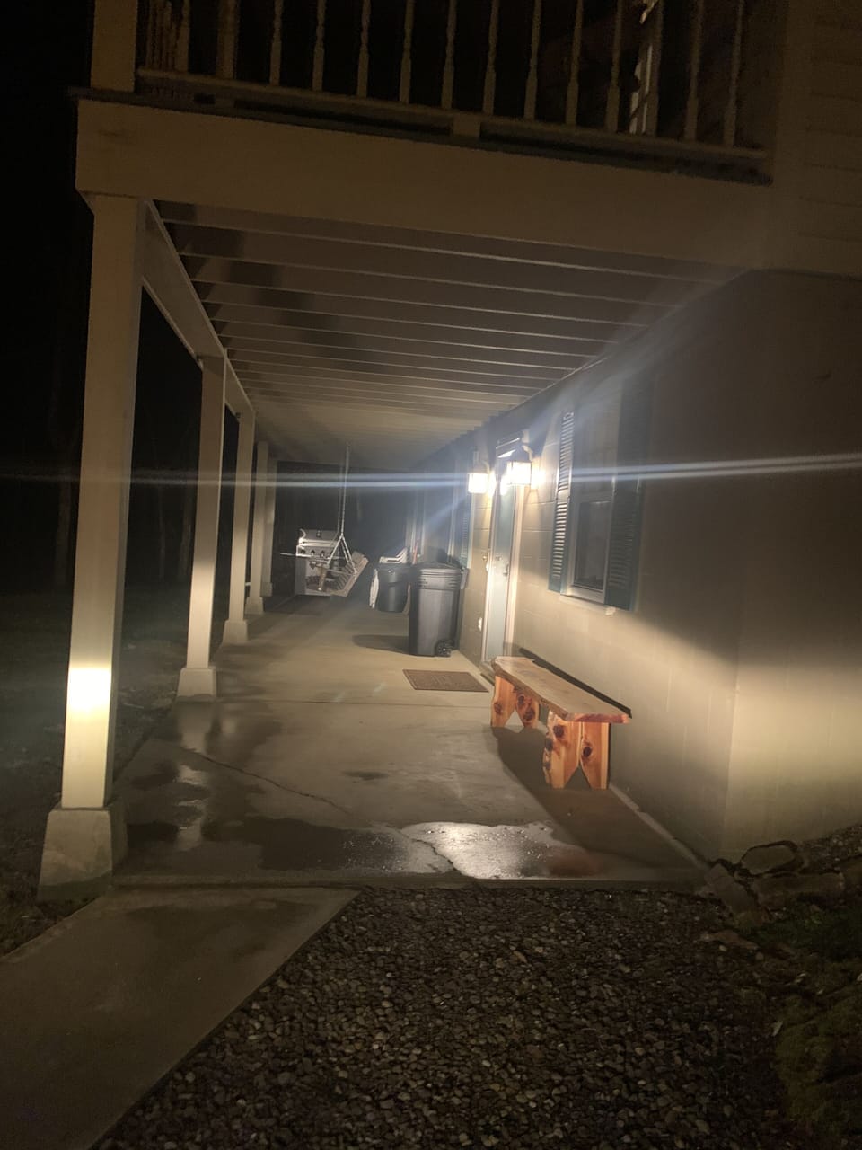 Outside entrance with porch lights