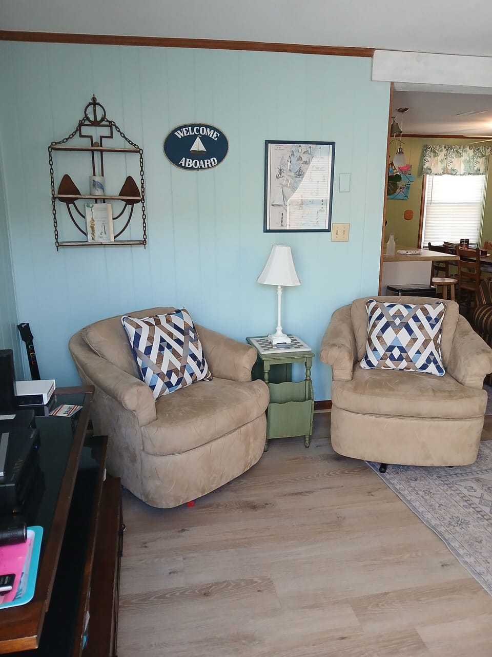 Living Room swivel chairs.  View from Front Door.