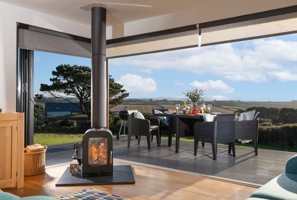 Wavelength, St Agnes: Stunning sitting area with a state-of-the-art wood burning stove