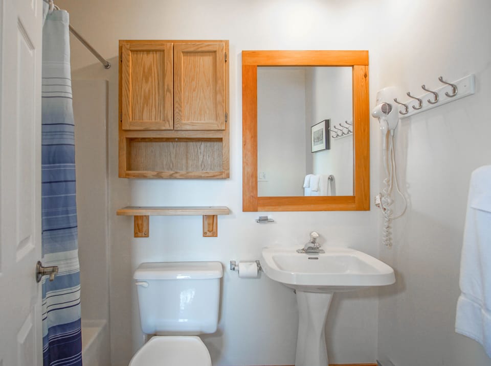 This is the master bathroom. It has a tub/shower combo.