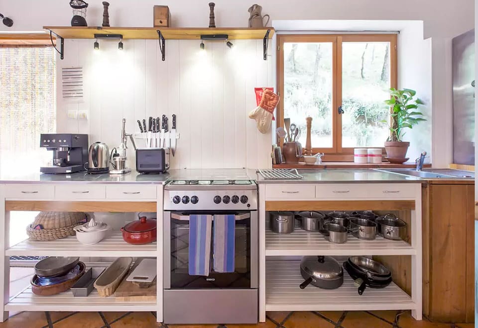 Well equipped kitchen overlooking patio