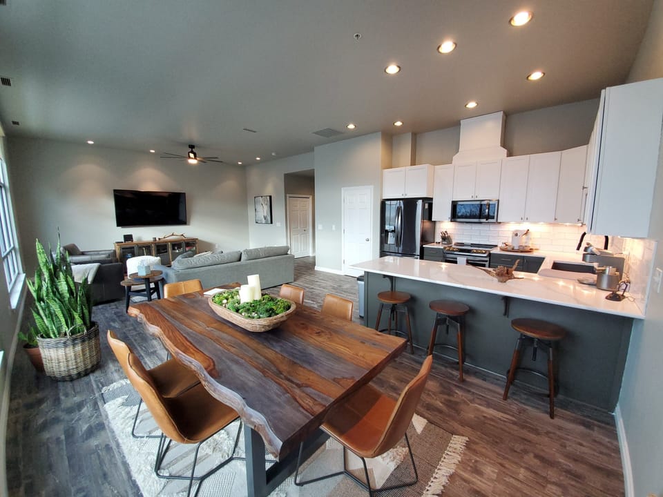 Custom kitchen with stainless steel appliances 