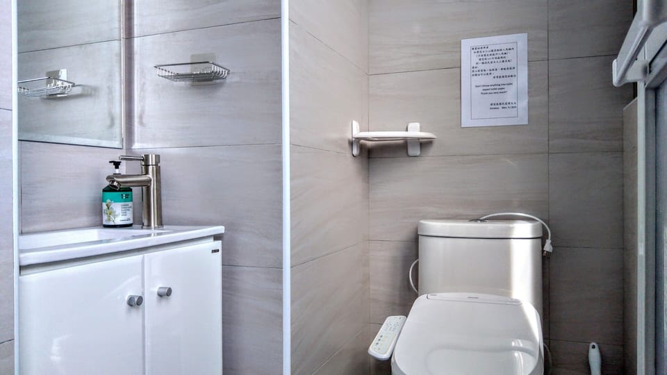 Shower, hair dryer, slippers, bidet
