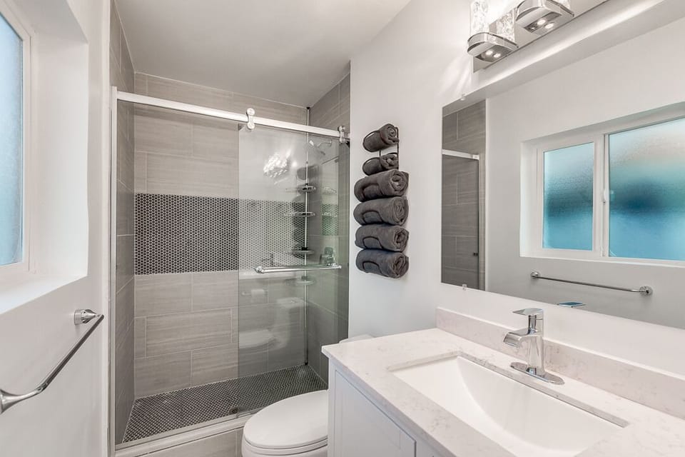 Walking shower, blue tooth LED smart fan.  Enjoy music while you shower