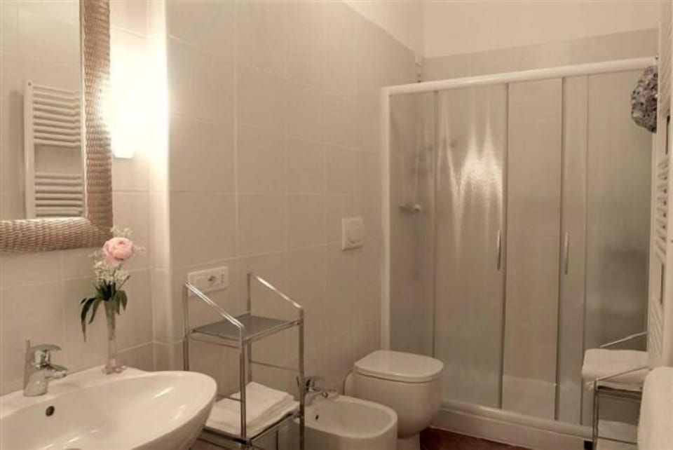 Double Room (1) | Bathroom | Shower, hair dryer, bidet, towels