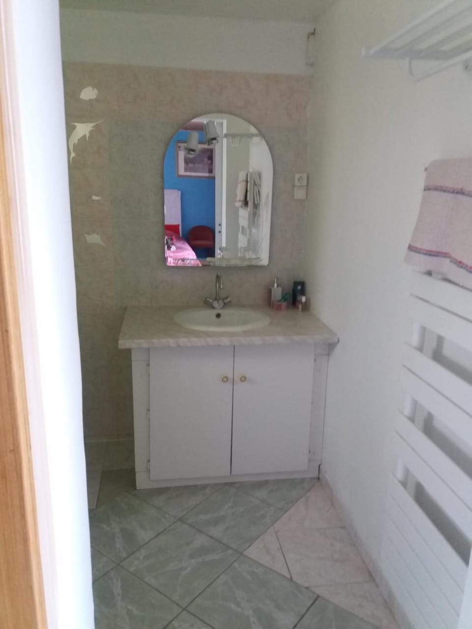 Shower, rainfall showerhead, hair dryer, bathrobes