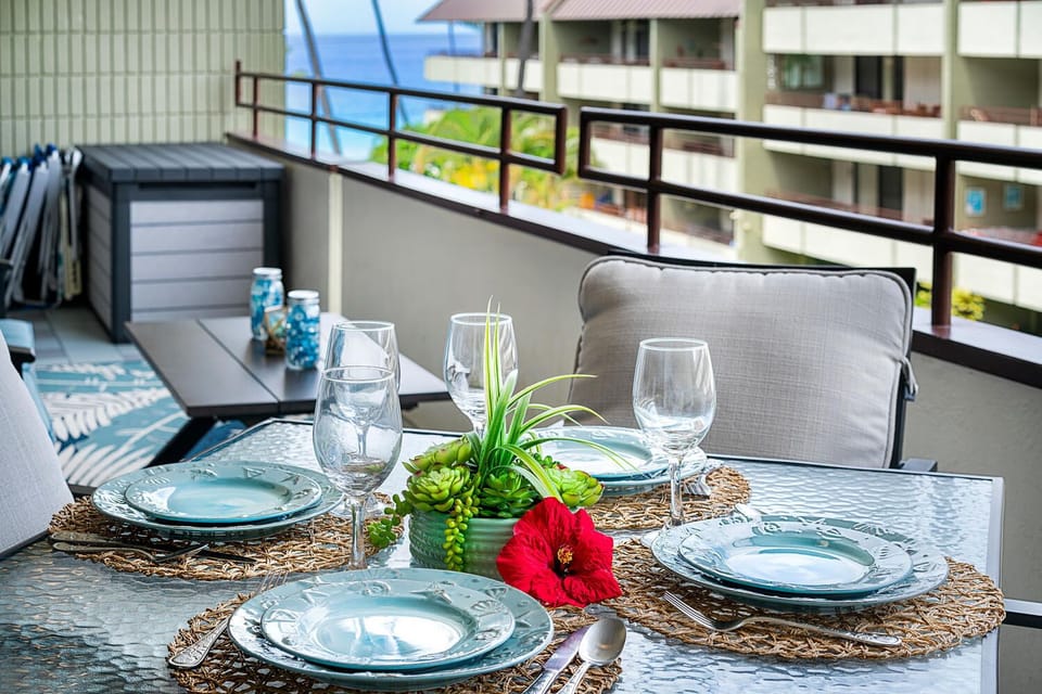 Beautiful Setting on the Outdoor Dining Table, and a Chair