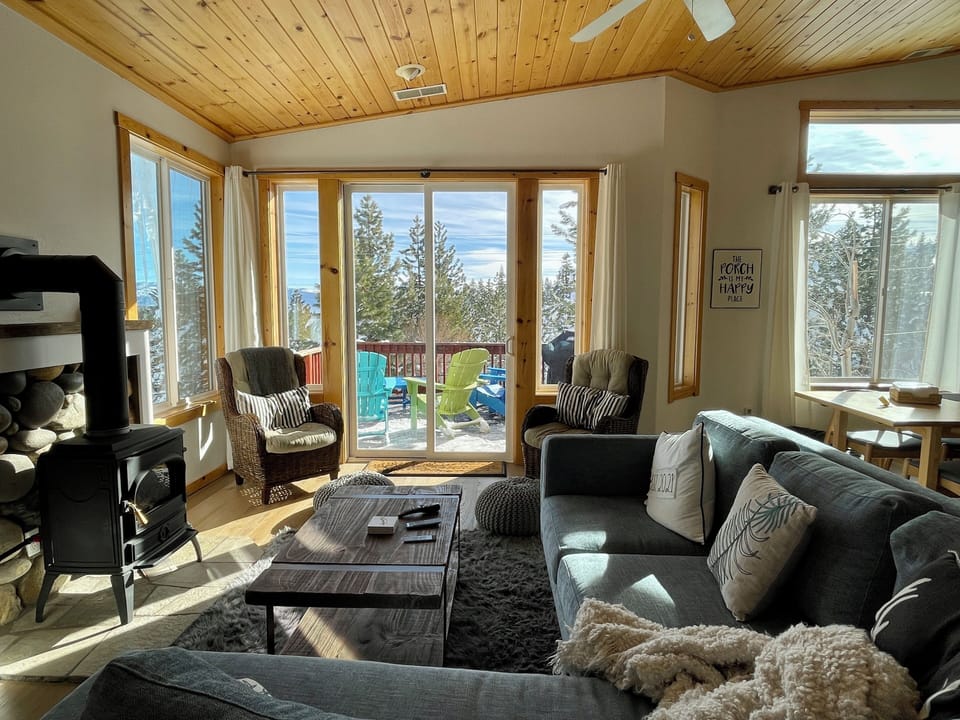 Great Room family couch with view to deck.
