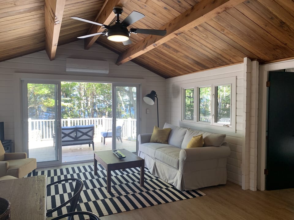 Living room with view to deck