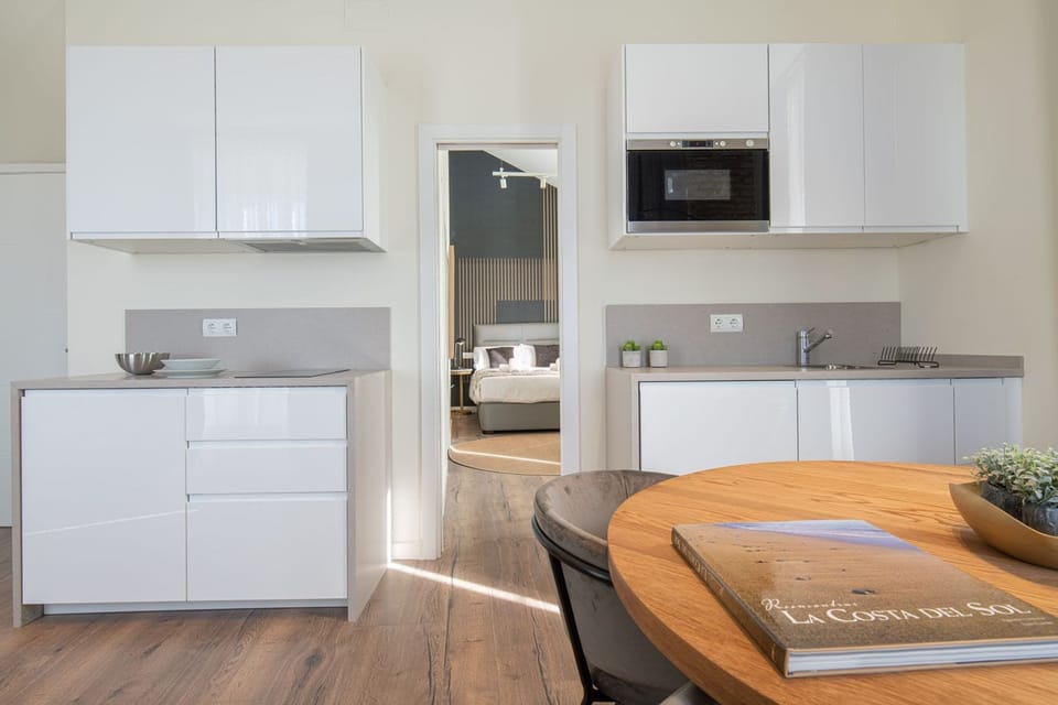 Fridge, microwave, stovetop, espresso maker