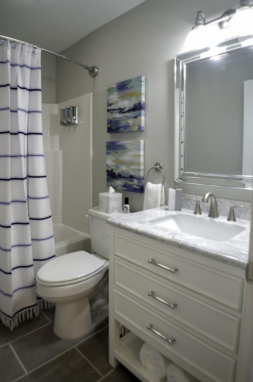 Full bathroom with shower dispenser displayed