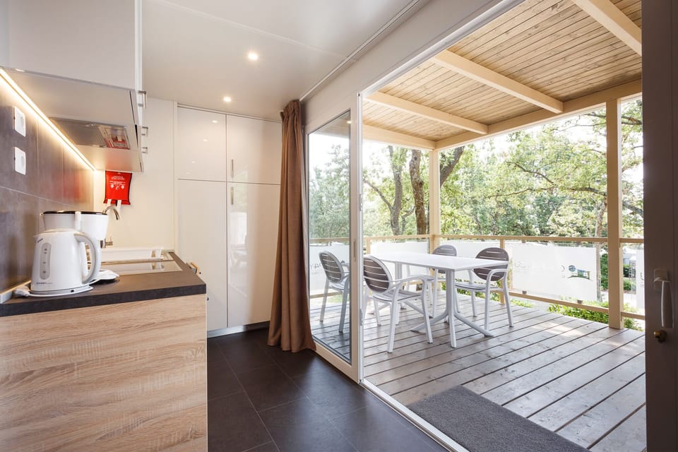 Premium Mobile Home, 2 Bedrooms, Terrace | Private kitchenette | Fridge, microwave, stovetop, electric kettle