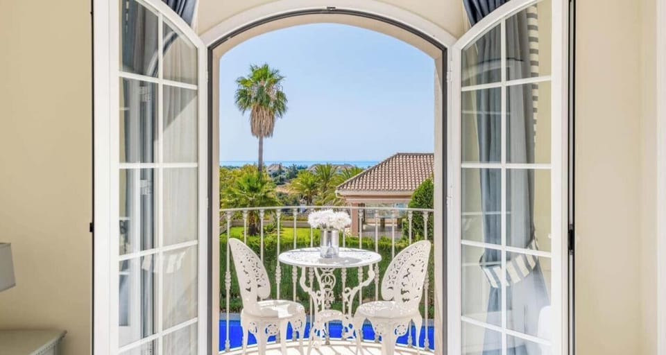Private balcony upstairs double bedroom with superb views of the Mediterranean a