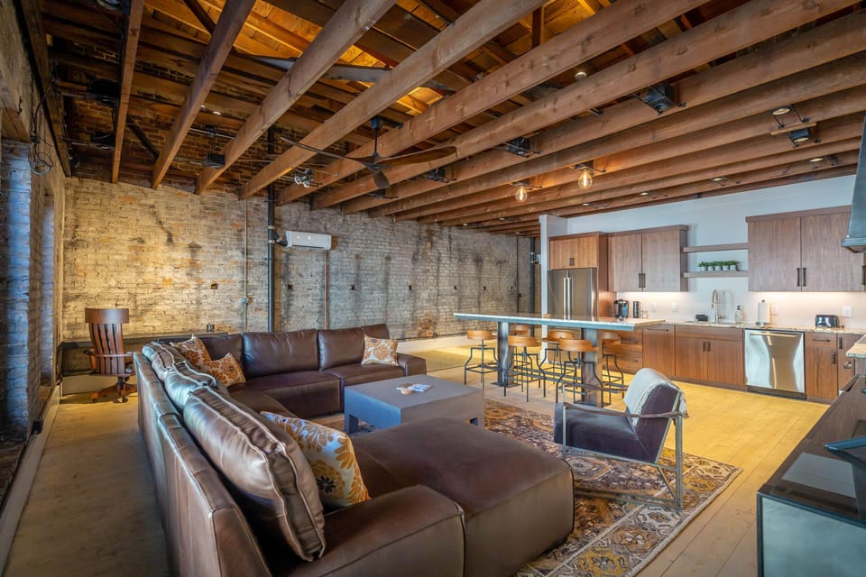 Large leather sectional for relaxing.