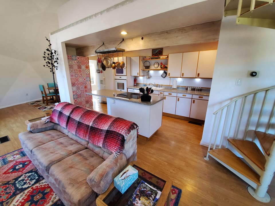 Living room and kitchen.