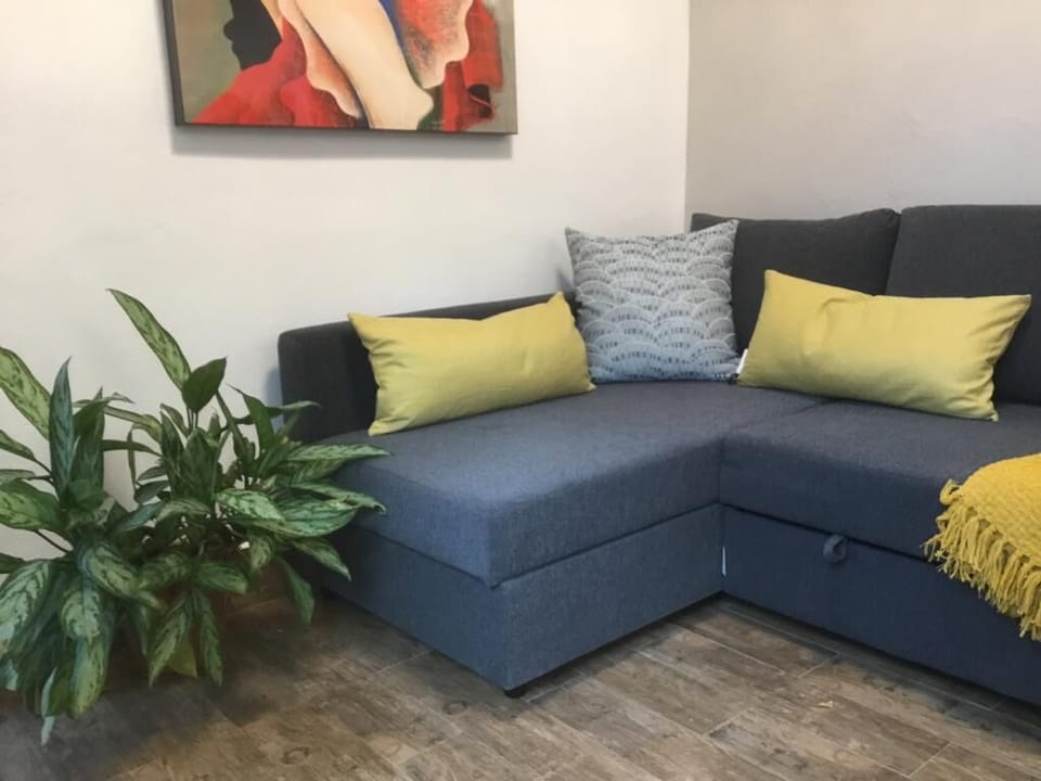 Queen size sofa bed in the living area with air-conditioning