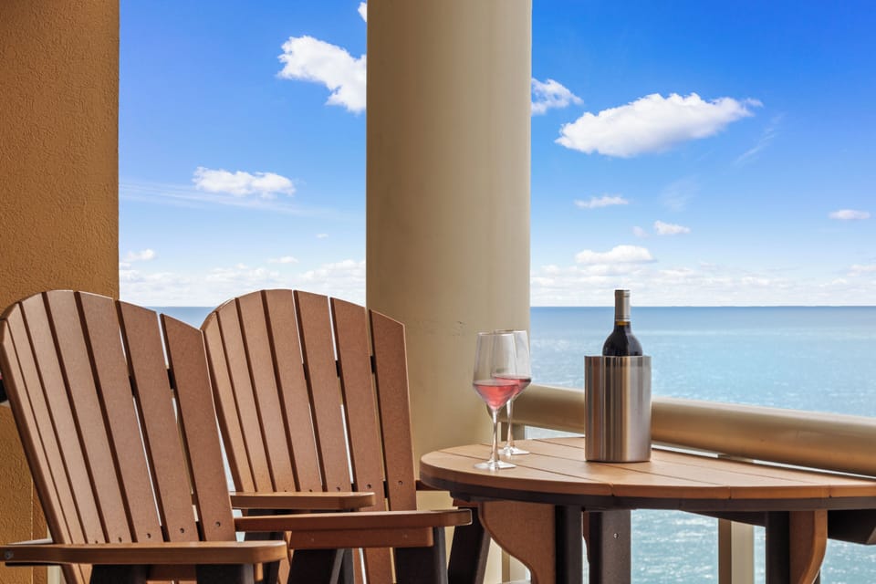 At the end of the day enjoy a glass of wine & views of the Gulf.