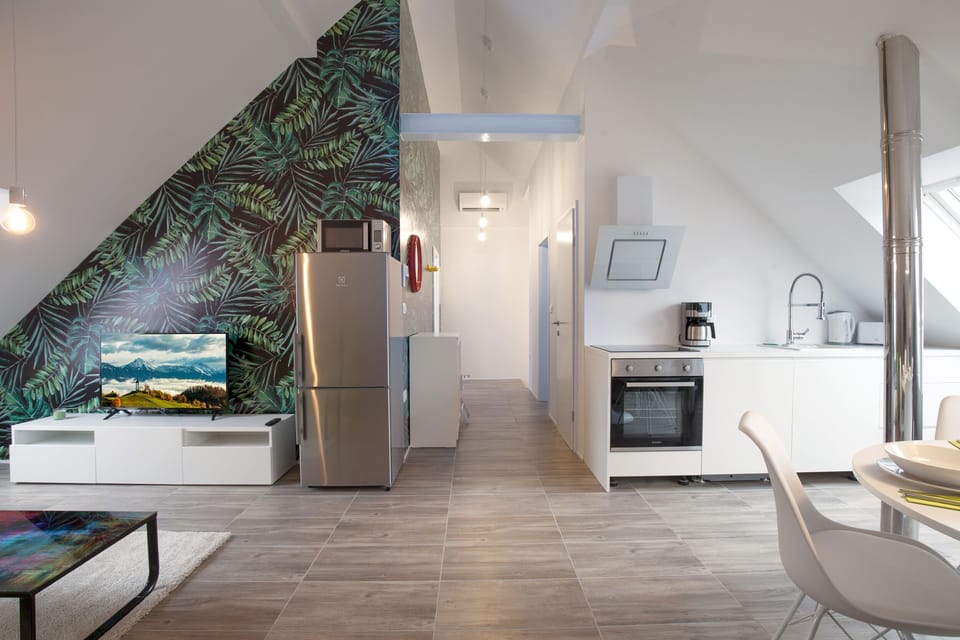 Living room, kitchen and dining area