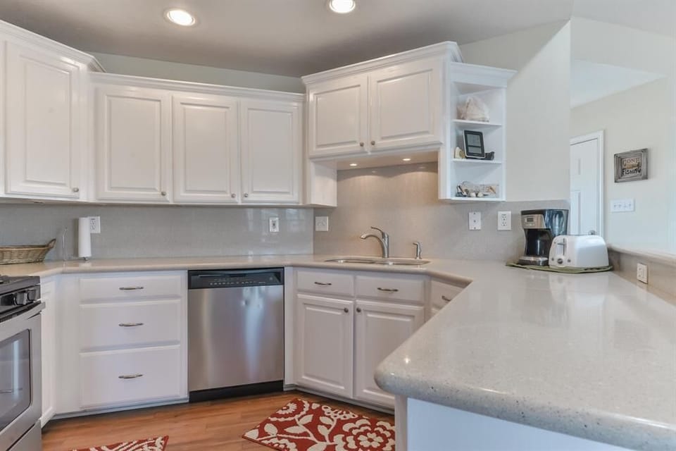 Fully-stocked kitchen for making meals at home. 