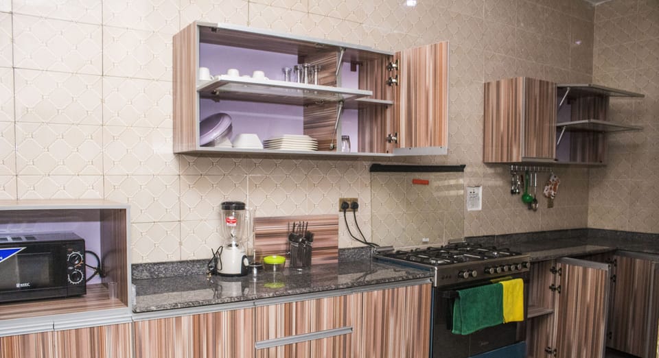 Luxury Apartment | Private kitchen | Fridge, microwave, oven, stovetop