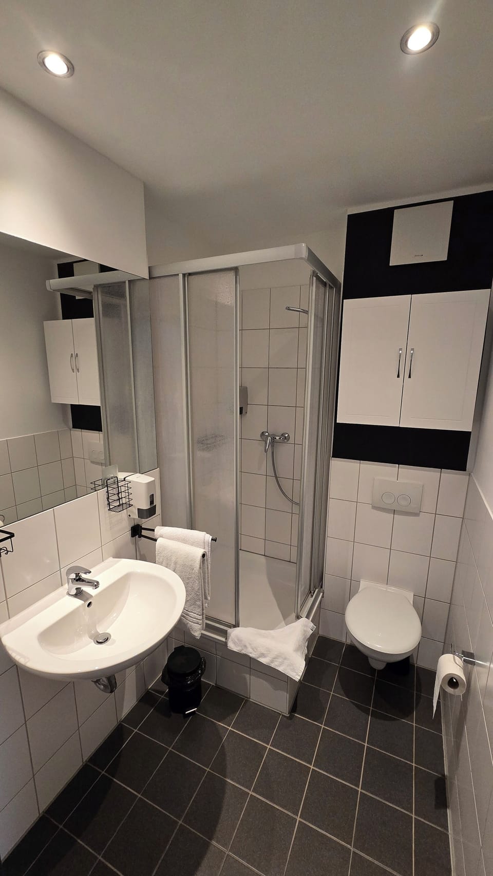 Shower, free toiletries, hair dryer, towels