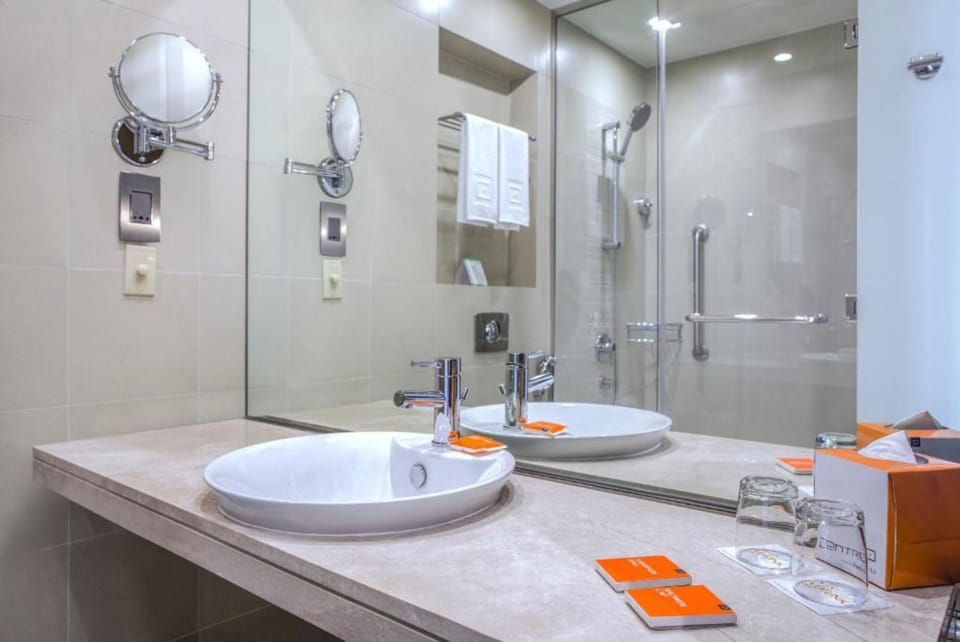 Shower, free toiletries, hair dryer, slippers