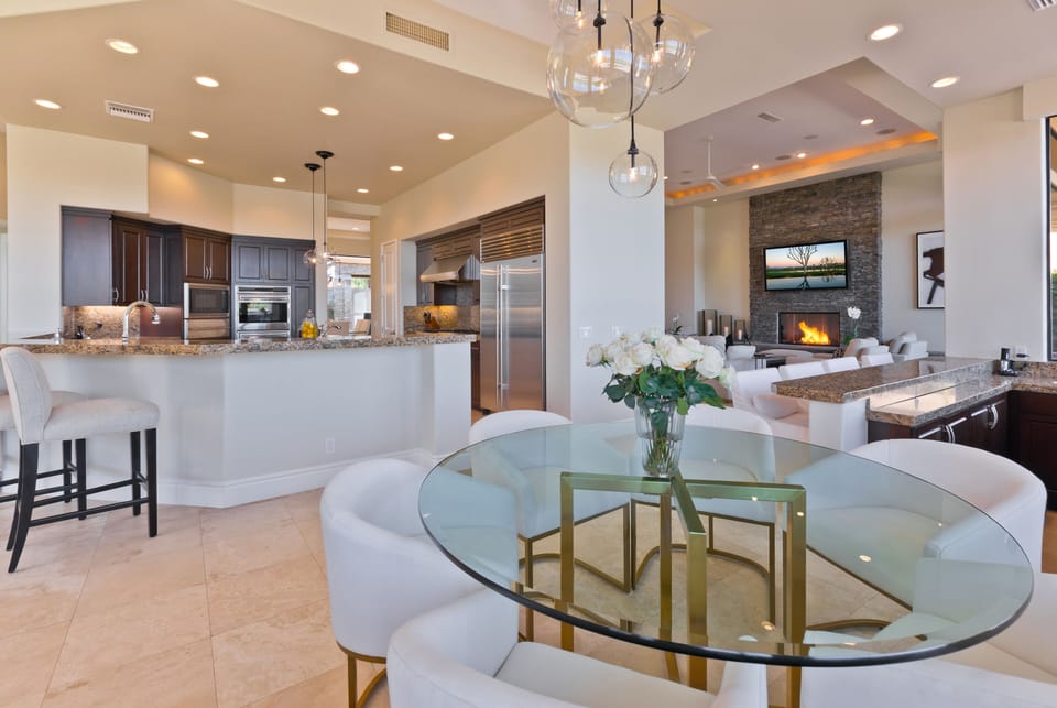 Kitchen nook and Kitchen and bar area.