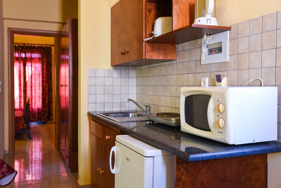 Fridge, microwave, stovetop, electric kettle