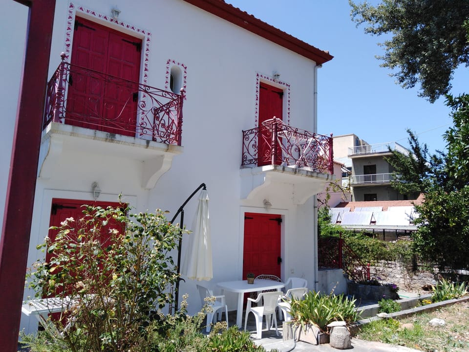 the east side of the house with the french doors
