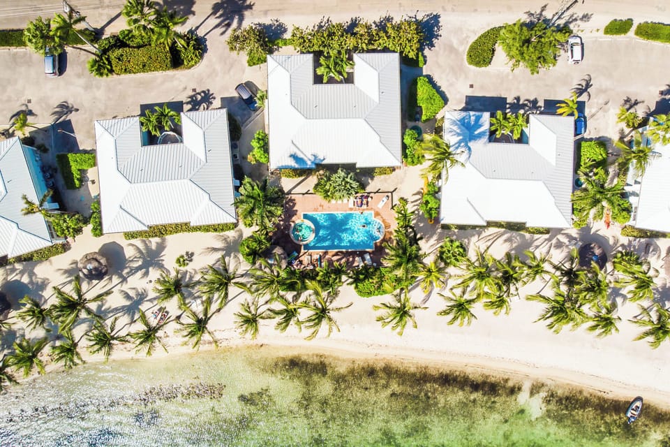 Aerial view of the shared pool and hot tub.