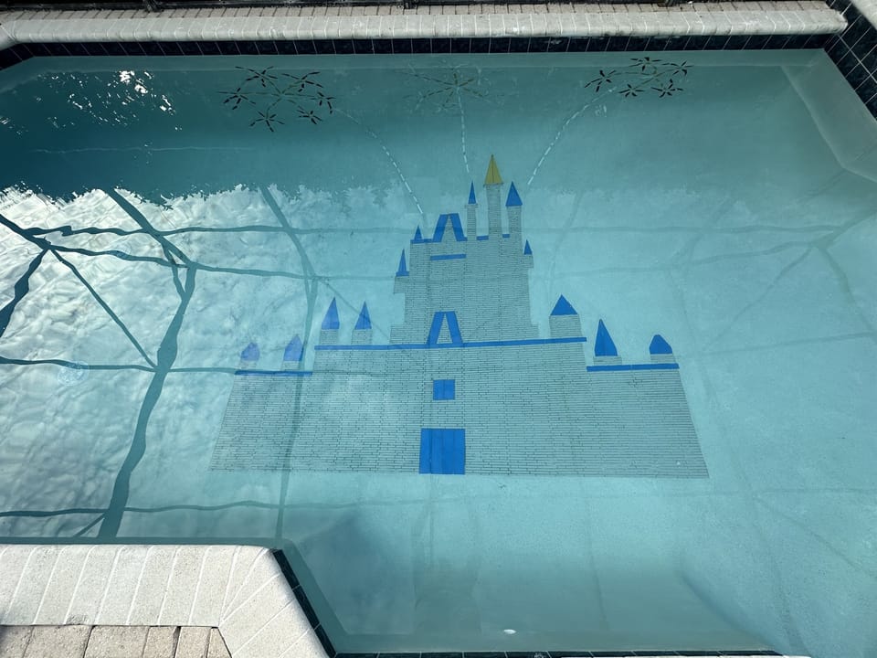 Custom pool featuring Cinderella's Castle and fireworks display.