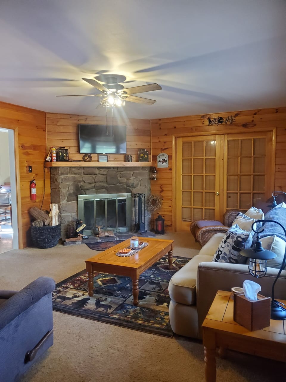 Beautiful wood burning fireplace. 