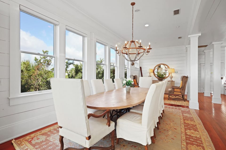 Beach Lawn dining table with seating for 10.