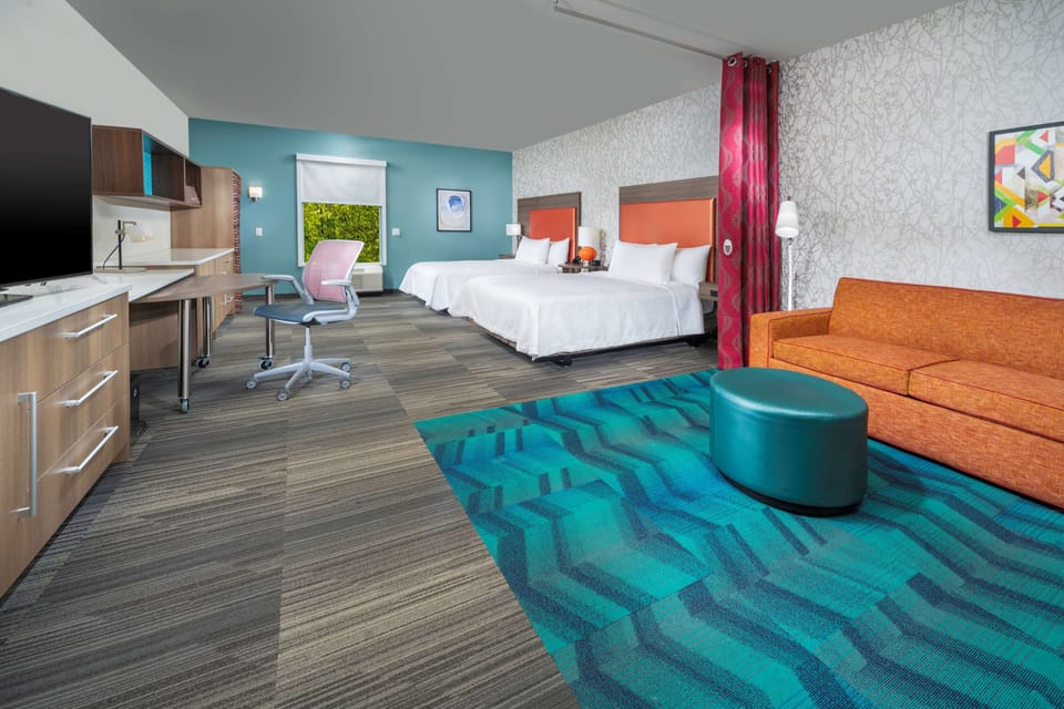 Studio, 2 Queen Beds, Accessible (Mobility & Hearing, Roll-in Shower) | Premium bedding, pillowtop beds, desk, laptop workspace
