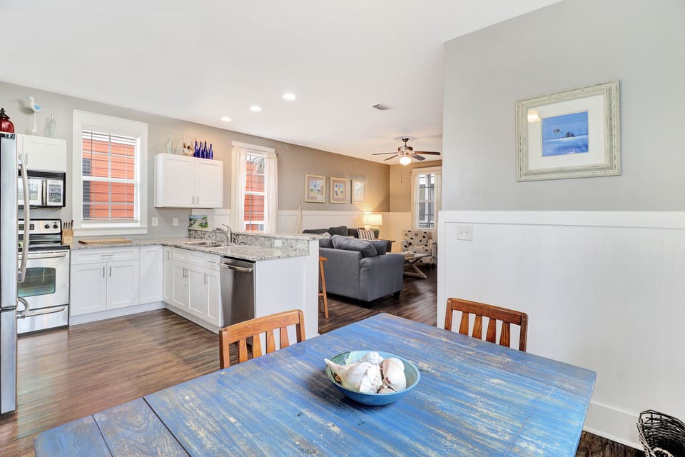 View of the living area from the dining area.
