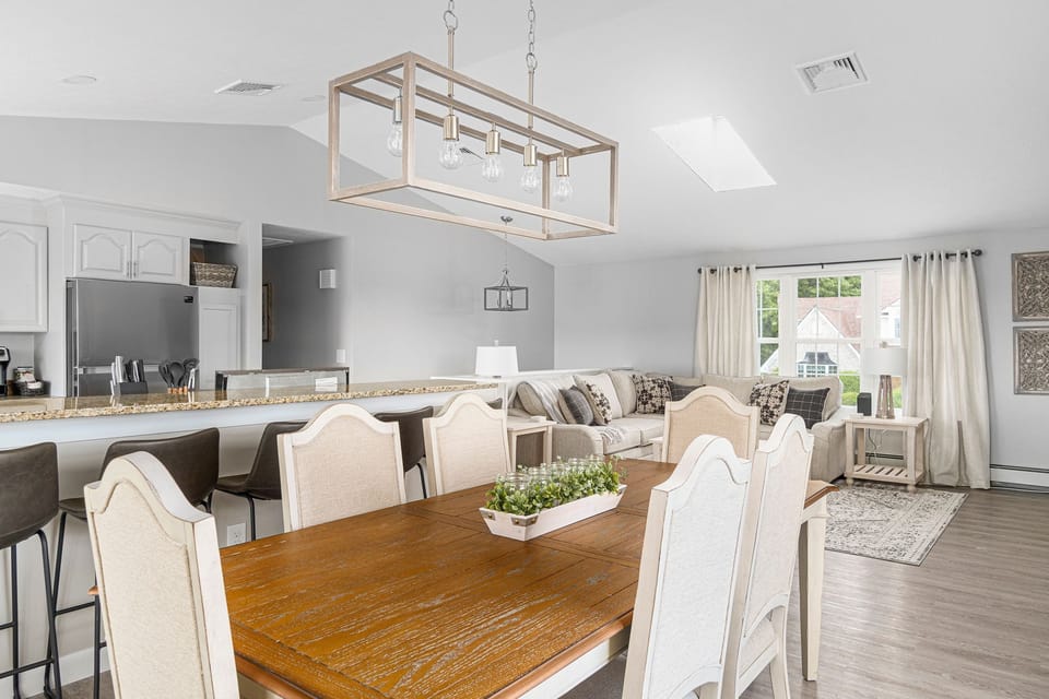 Dining Room Table: Seats 6, with Island and Open Living Room: Top Floor