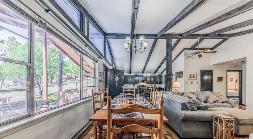 Dining opens to kitchen and living room