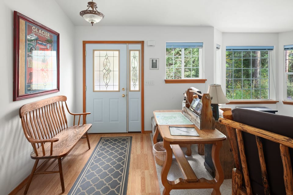 The main door leads to the outside deck.