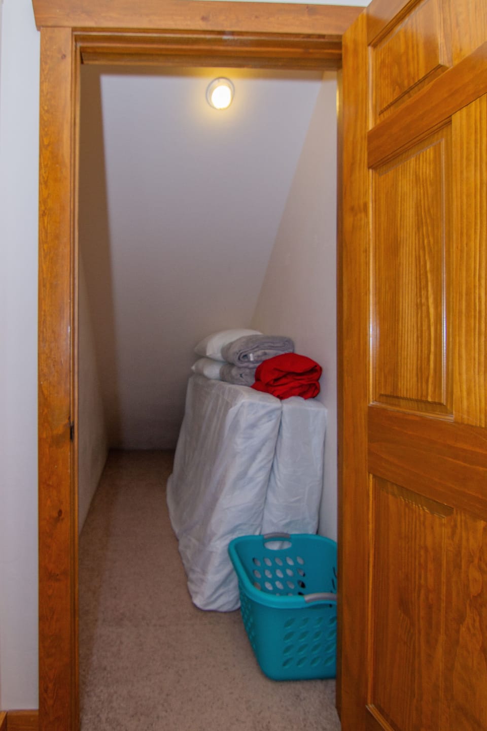 Downstairs Closet with 2 Twin Mattresses, Highchair, Crib, 1 Table, 4 Chairs
