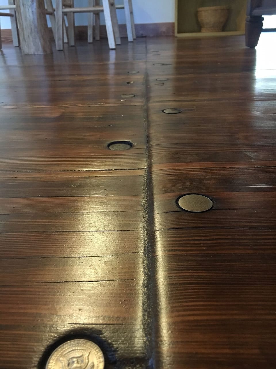Original 2.5" x 12" tongue and groove wood flooring.