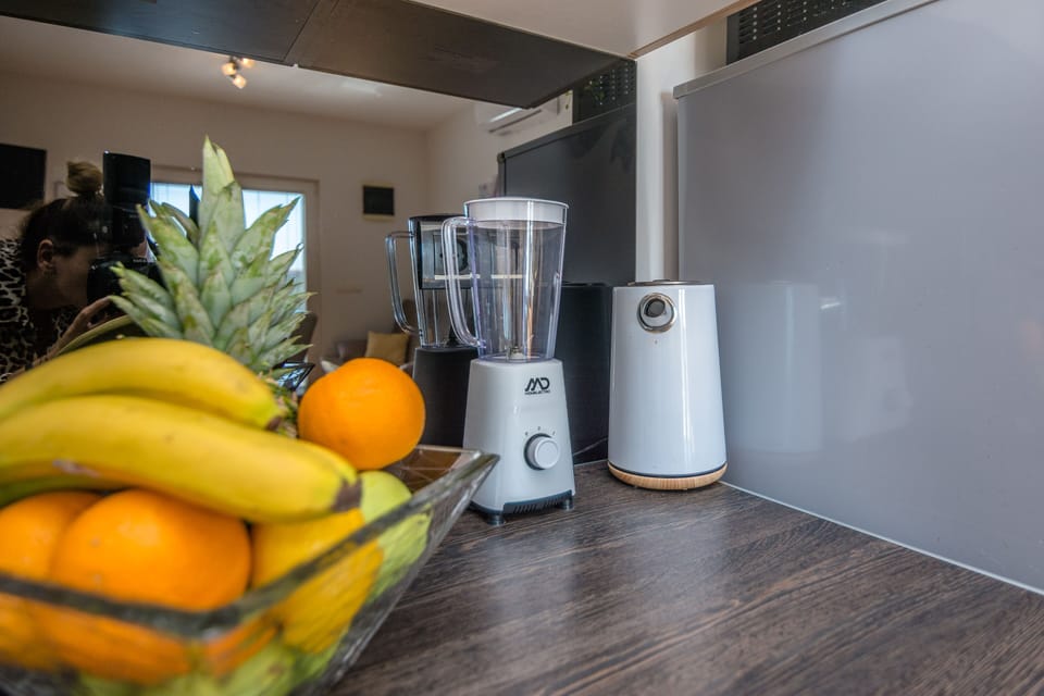 Apartment A1 | Private kitchen | Fridge, microwave, oven, stovetop