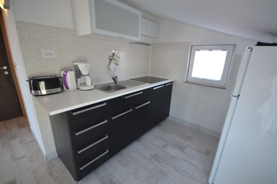 Apartment A1 | Private kitchen | Fridge, microwave, oven, stovetop