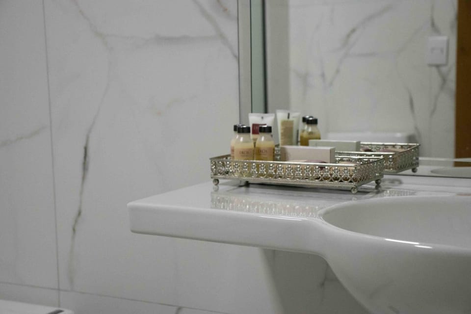 Shower, hair dryer, bathrobes, towels