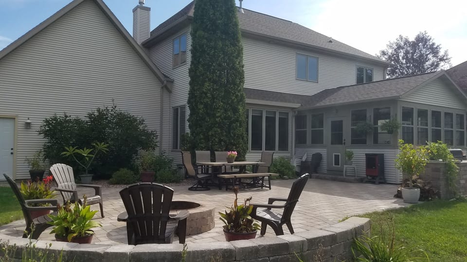 Patio. features a 3 burner gas Webber grill, and chest smoker. 