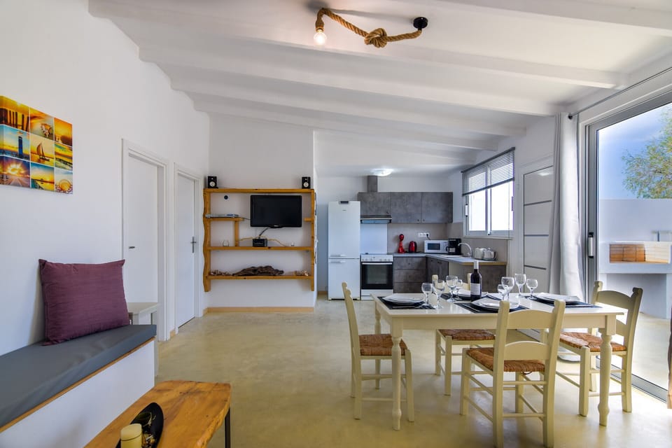 Living area of modern beachfront Cottage, private pool, Next to the beach, next to amenities, Rethymno, Crete