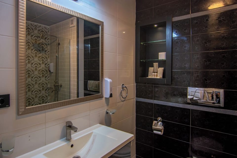 Shower, hair dryer, bathrobes, slippers