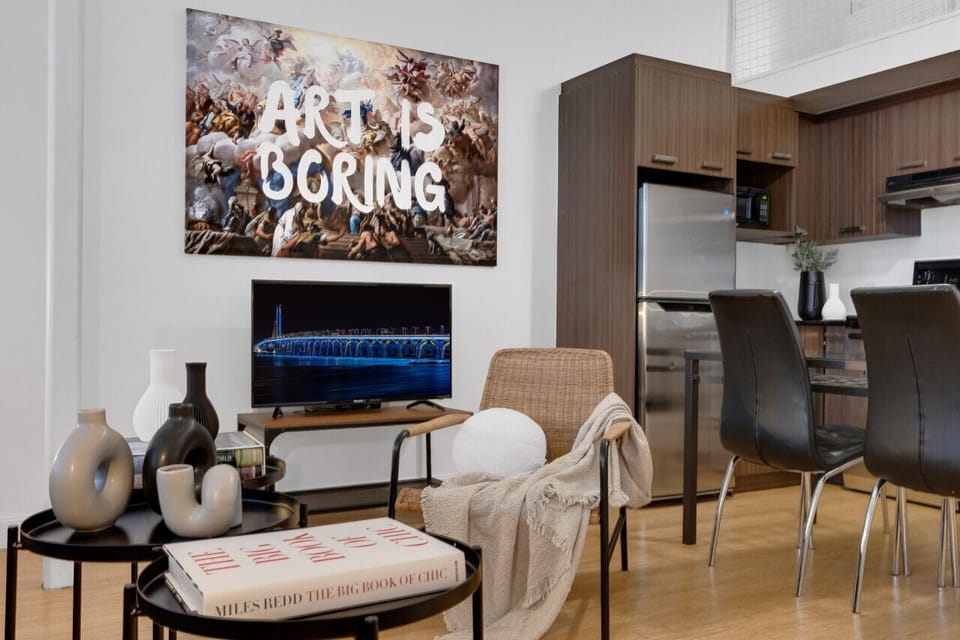 Living Room: Features 1 sofa beds and a Smart HD TV. Log in to your favorite streaming services like Netflix, Disney+, and Prime.