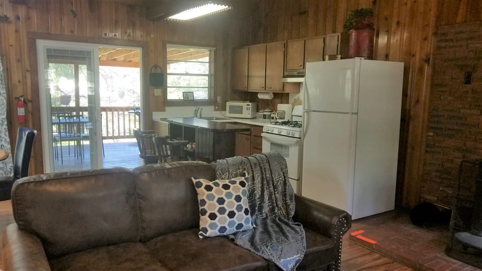 Comfortable living room opens to kitchen