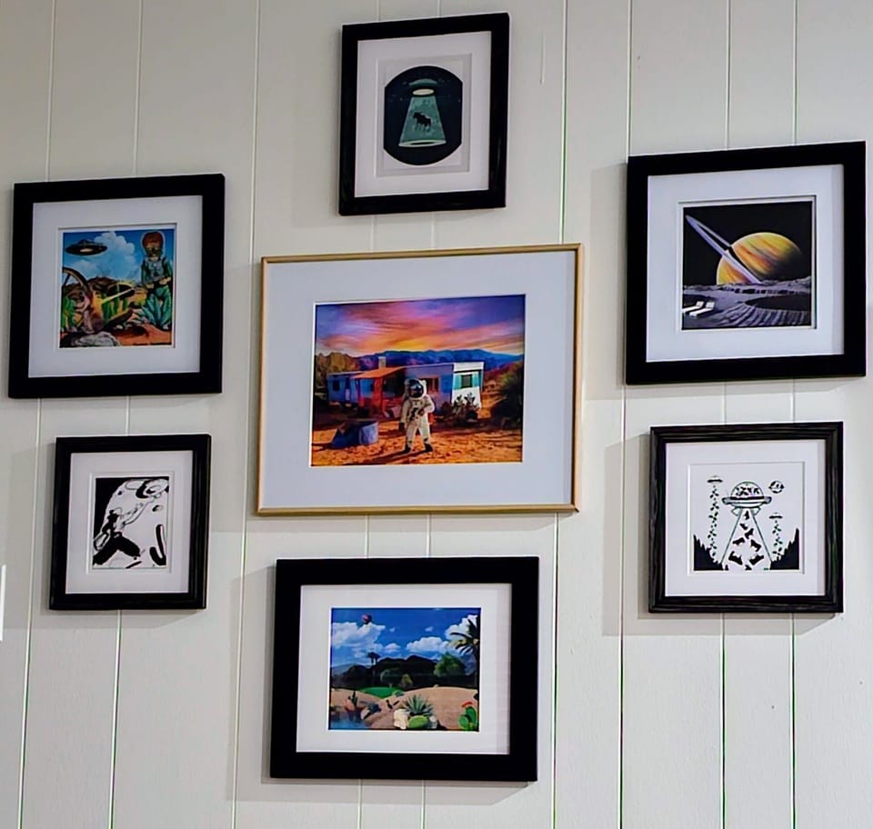 Explore vibrant desert landscapes in Snake Jagger's art collage.